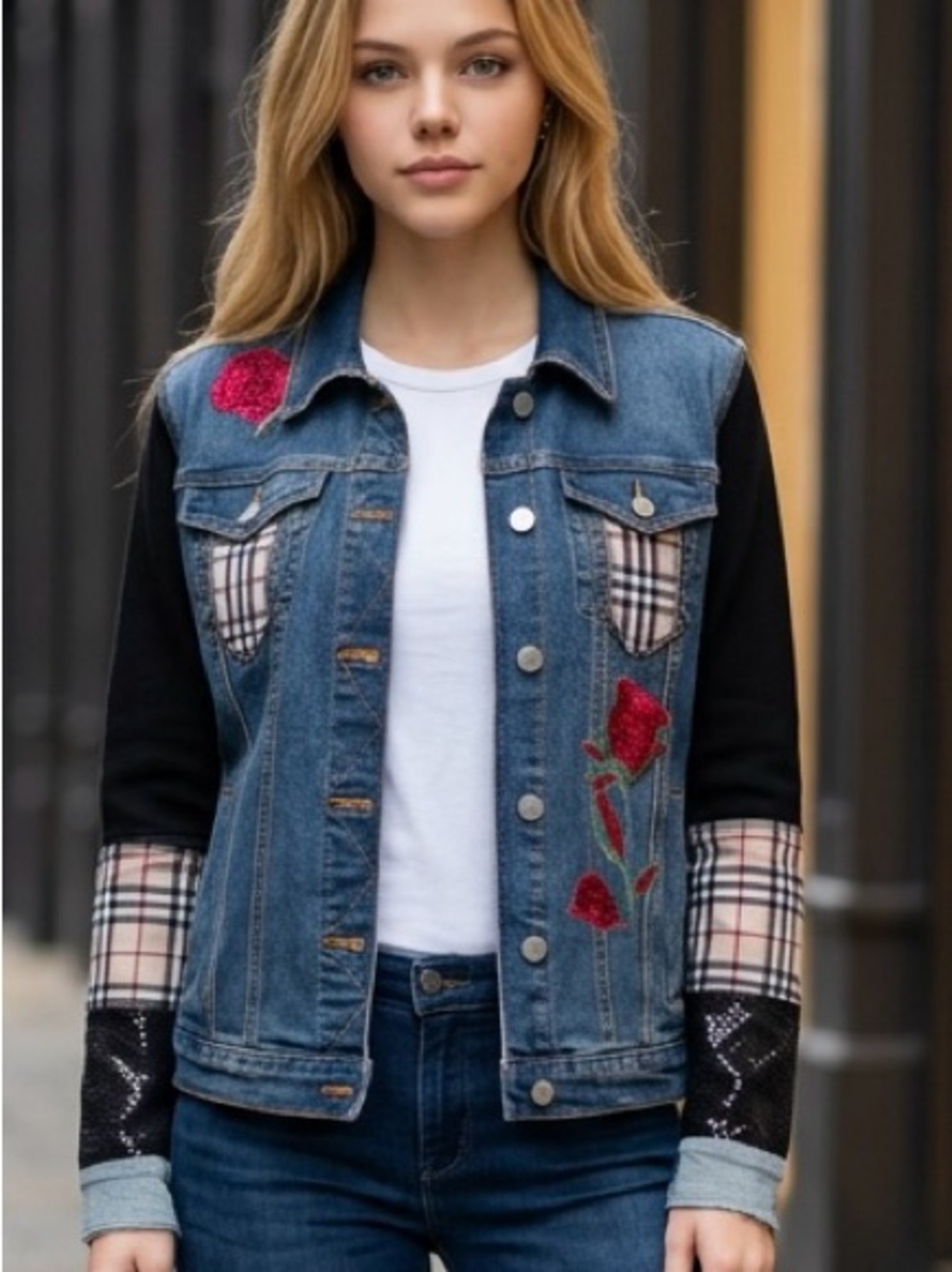 Styles Ever After Vintage Art To Wear Patchwork Denim Jacket Embroidered L